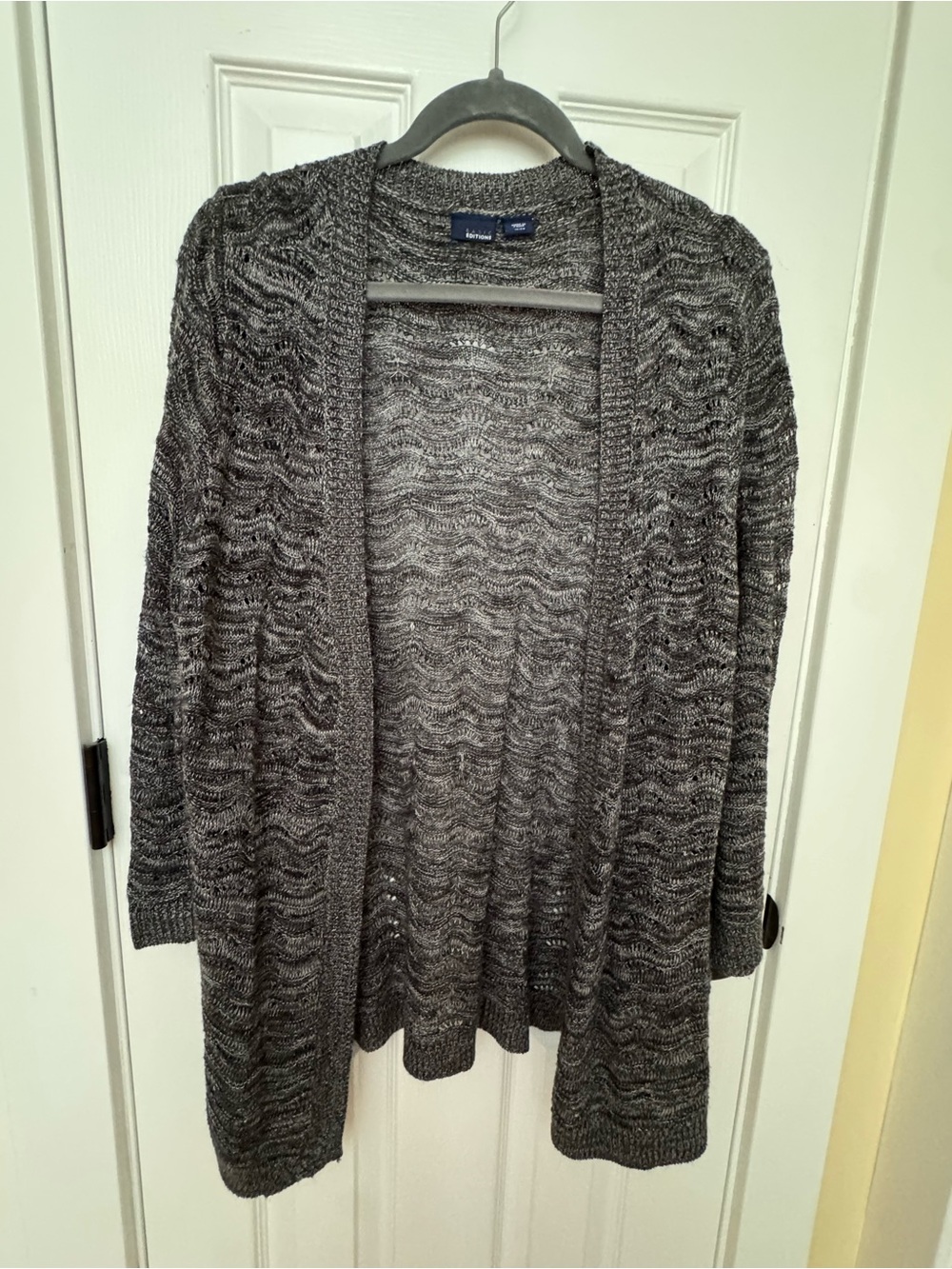 Basic Editions Open-Front Gray Marled Knit Cardigan